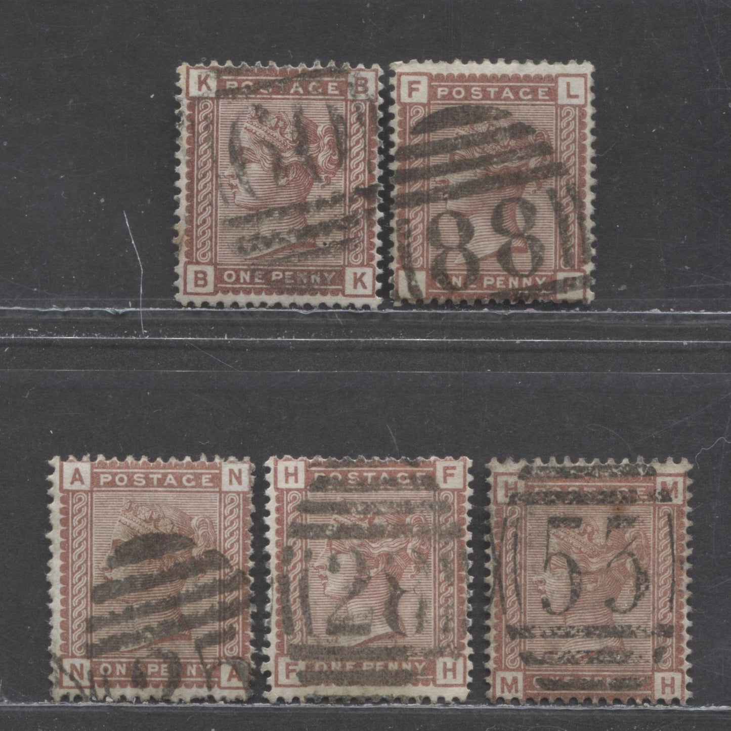 Lot 2 Great Britain SC#79 (SG#166) 1d Red Brown & Venetian Red 1880-1881 Postage Issue , Imperial Crown Wmk, England & Wales Cancels, 5 Fine Used Examples, Click on Listing to See ALL Pictures, Estimated Value $37