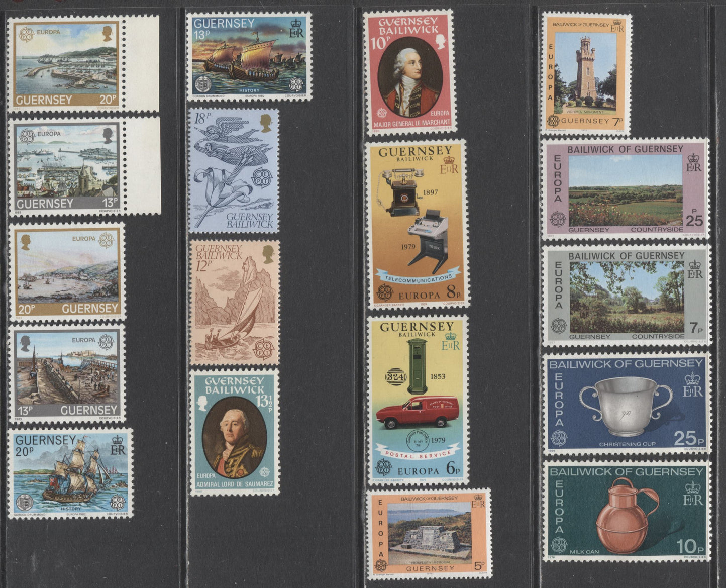 Lot 283 Guernsey(Great Britain) SC#135/263 1976 - 1983 Europa Issue, 18 VF NH & OG Singles, Click on Listing to See ALL Pictures, 2017 Scott Cat. $7.15 USD