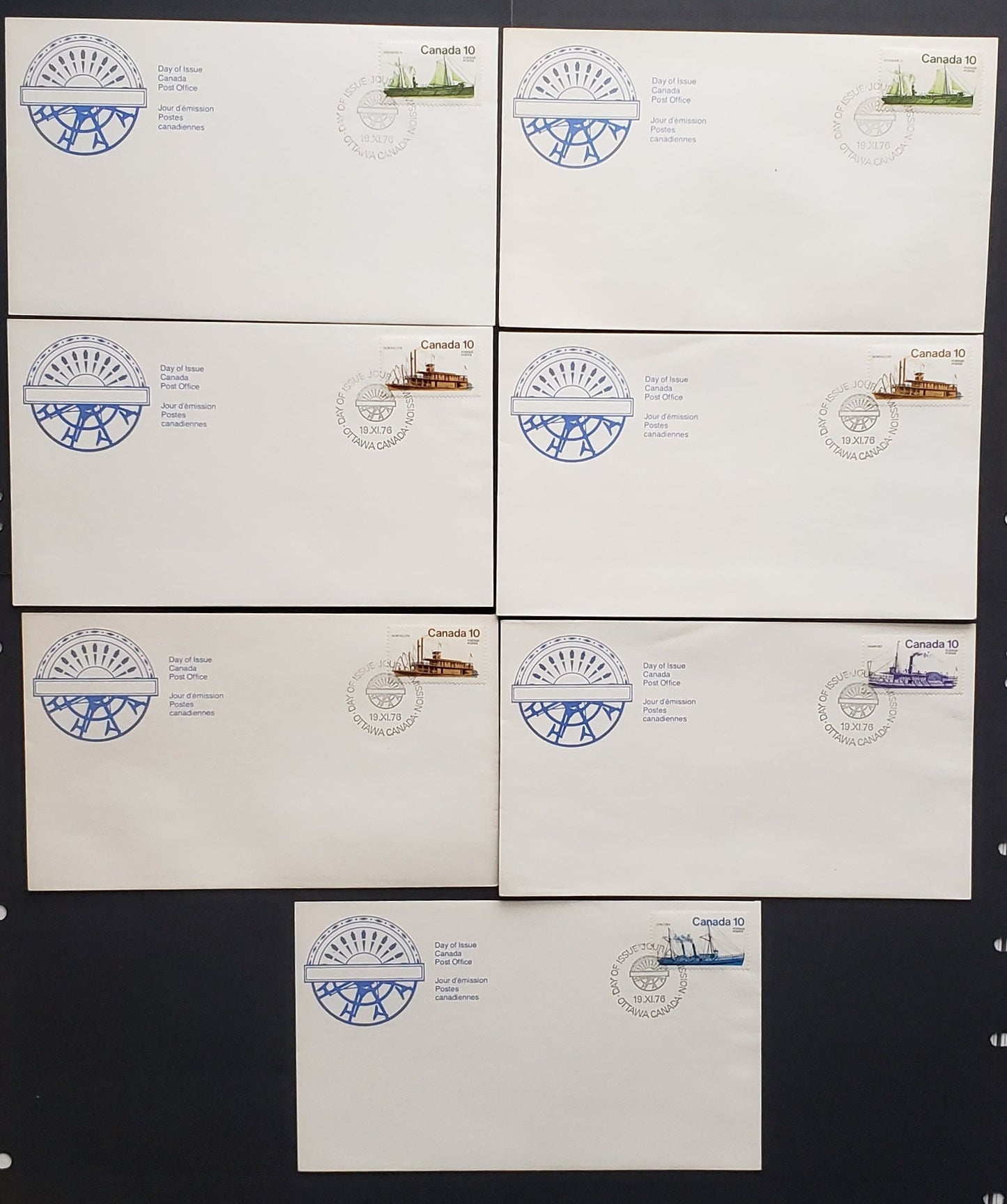 Lot 286 Canada #700-703 10c Multicoloured Northcole-Athabasca 1976 Inland Vessels, 7 Canada Post First Day Covers Franked With Singles, All DF Except For One NF Paper, LF Envelopes, Cat. Value $16.3