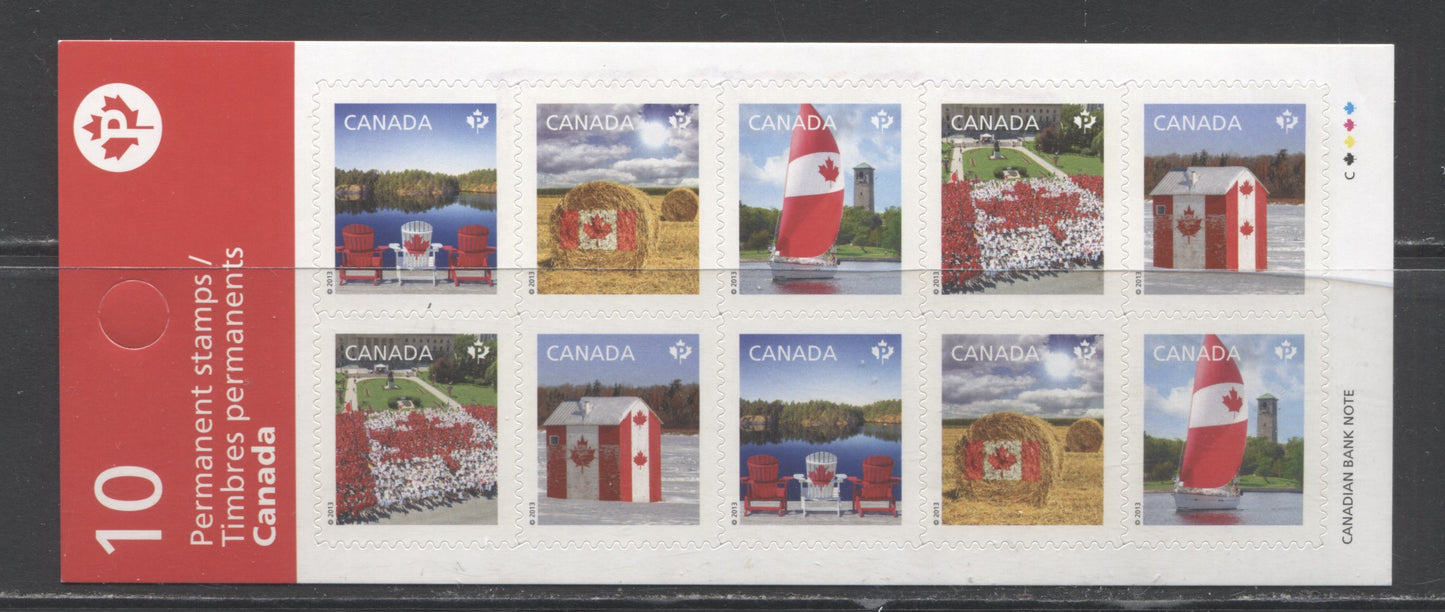 Lot 10 Canada #BK521 P(63c) Multicolored Flags, 2013 Canadian Pride, A VFNH Booklet Of 10 On DF/HB TRC Paper & Fluorescent Red Ink