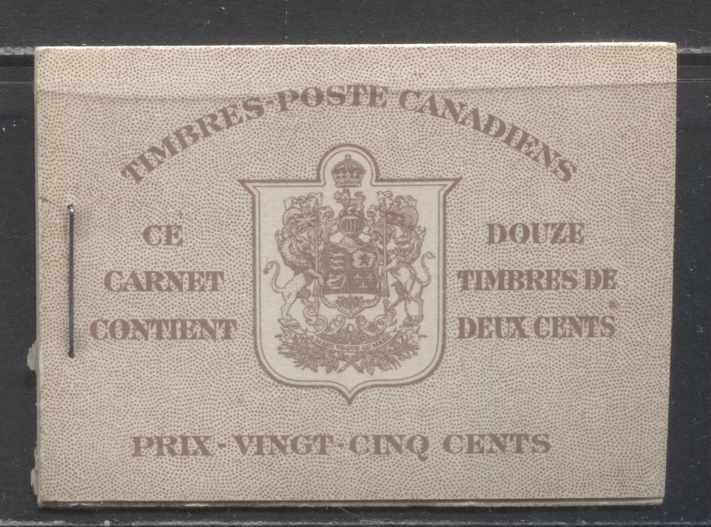 Lot 18 Canada #BK29cF 1937-1942 Mufti Issue, Complete 25c French Booklet, 2 Panes of 6 2c Brown, 6c Rate Page, Smooth Vertical Wove Paper, Type II Covers, Harris Front Cover Type IIm