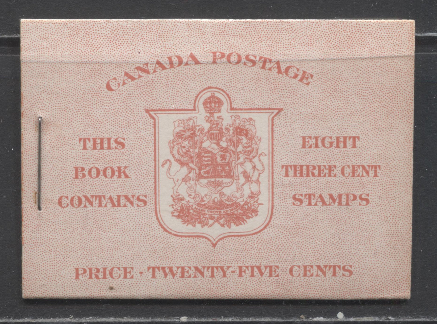 Lot 75 Canada #BK30cE 1937-1942 Mufti Issue, Complete 25c English Booklet, 2 Panes of 4 + 2 Labels of 3c Carmine, 6c Rate Page, Smooth Vertical Wove Paper, Type II, Front Cover Type IIe
