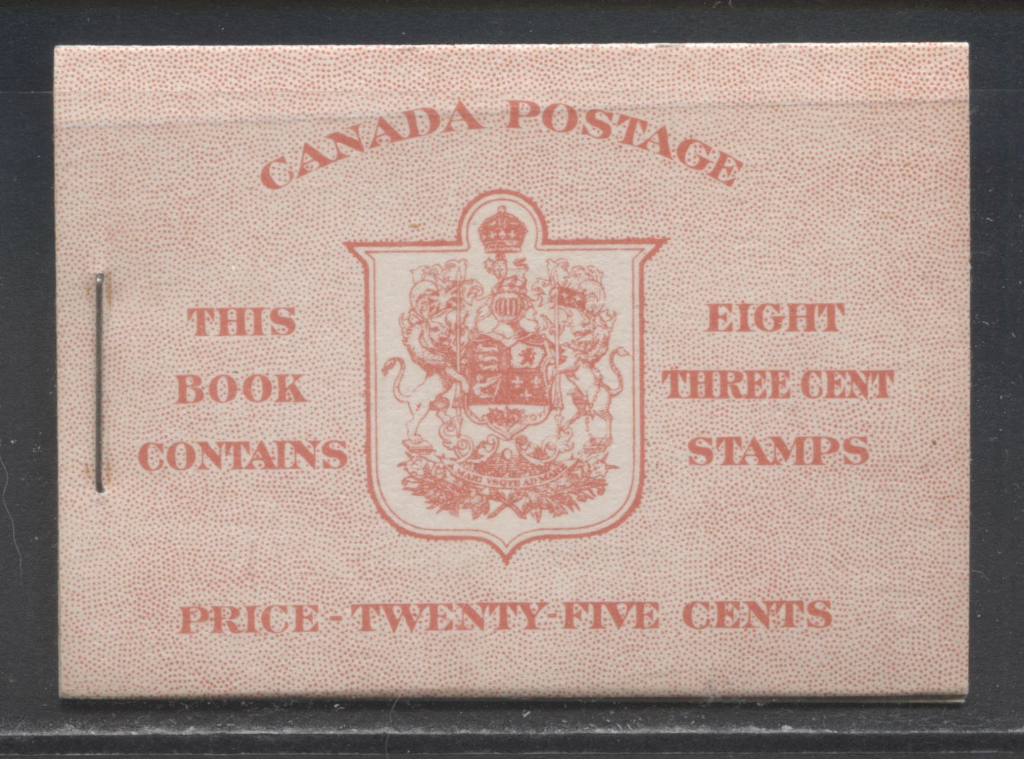 Lot 18 Canada #BK30cE 1937-1942 Mufti Issue, Complete 25c English Booklet, 2 Panes of 4 + 2 Labels of 3c Carmine, 6c Rate Page, Vertical Wove Paper, Type II, Front Cover Type IIf
