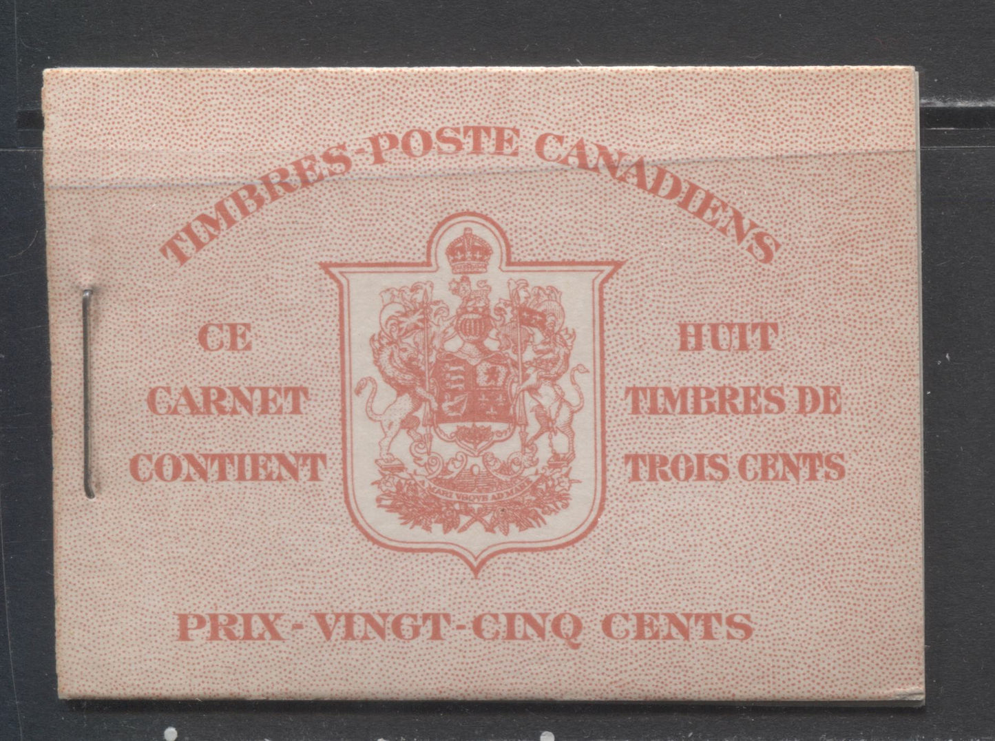 Lot 76 Canada #BK30cF 1937-1942 Mufti Issue, Complete 25c French Booklet, 2 Panes of 4 + 2 Labels of 3c Carmine, 6c Rate Page, Vertical Wove Paper, Type II, Front Cover Type IIo