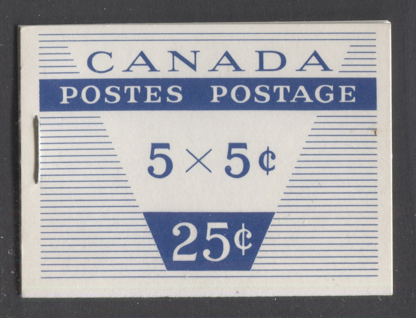 Lot 18 Canada #BK52bvar 1962-1967 Cameo Issue, a VFNH Booklet Containing A 5c Pane of 5 + Label, Type II Cover, LF Front Cover, LF Pane, HB Interleaving, 12.5mm Staple