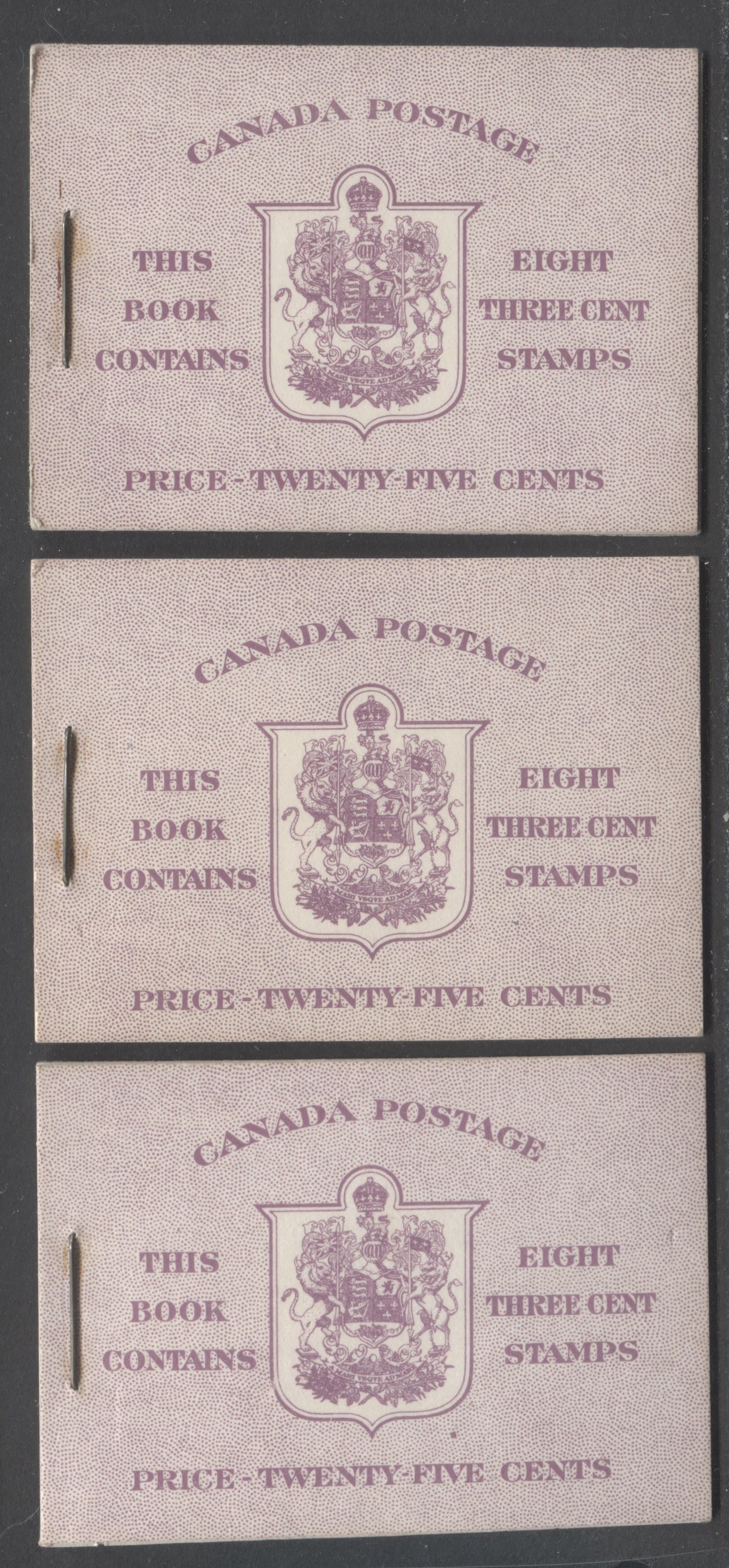 Lot 124 Canada #BK46 3c Carmine Rose, 1953 Queen Elizabeth II Karsh Issue, 3 VFNH Booklets 3 Of 4 Harris Back Cover Types For Front Cover Type IIf: Ei, Eiii, Eiv