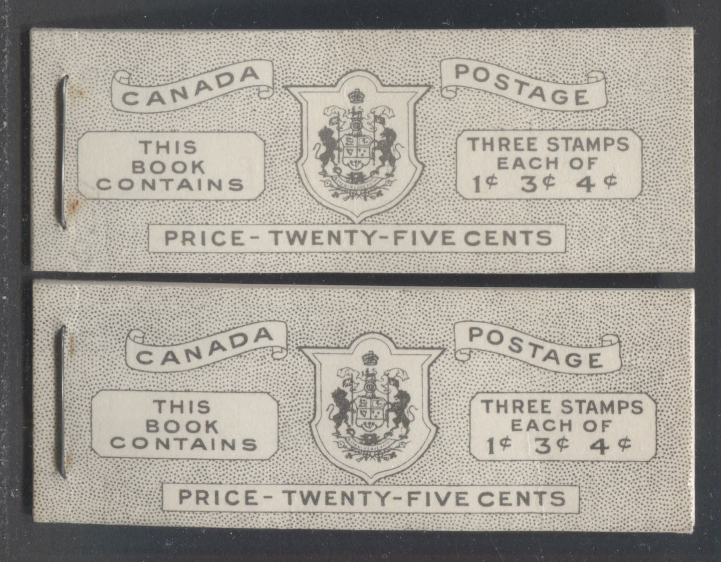 Lot 45 Canada #BK47 1953-1954 Karsh Issue Complete 25c, 2 English Booklets Containing 1 Pane Each of 3 of the 1c Violet Brown, 3c Carmine Rose and 4c Violet Queen Elizabeth II, Harris Front Cover IVd & Back Covers Iiii & Iiv