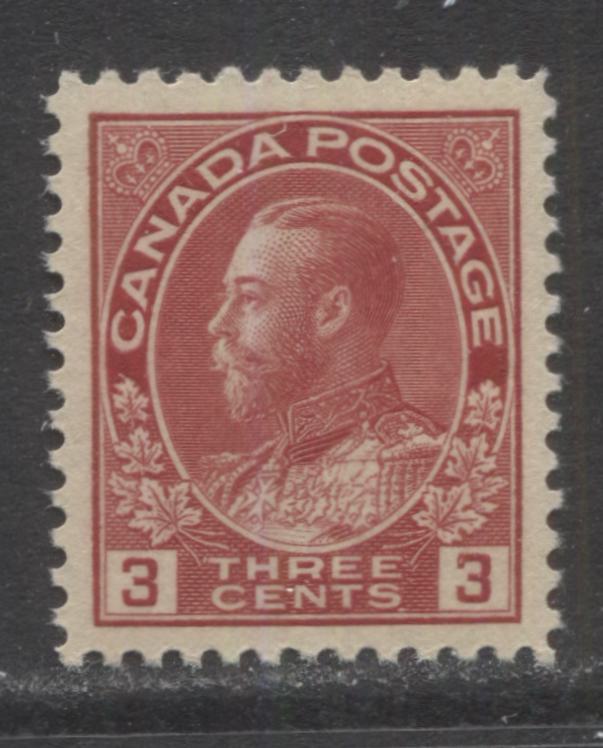 Lot 21 Canada #109d 3c Rose Carmine King George V, 1911 - 1925 Admiral Issue, A VFNH Single Die 1 Printing