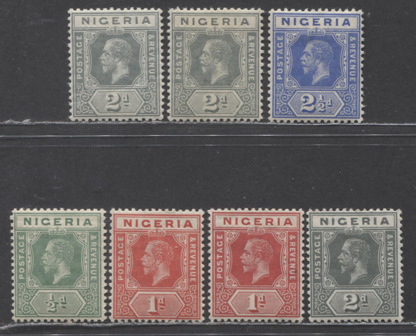 Lot 127 Nigeria SC# 1-2b,3-3a,4 (SG# 1-2a,3-4,3a) 1914-1929 Imperium Key Plate Issue, Multiple Crown Watermark CA, 7 F/VF OG Examples, Click on Listing to See ALL Pictures, 2022 Scott Classic Cat. $64.75