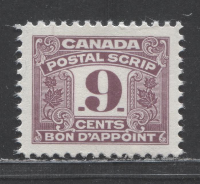 Lot 34 Canada #FPS49 9c Reddish Purple , 1967 Third Issue Postal Scrip, A VFNH Single