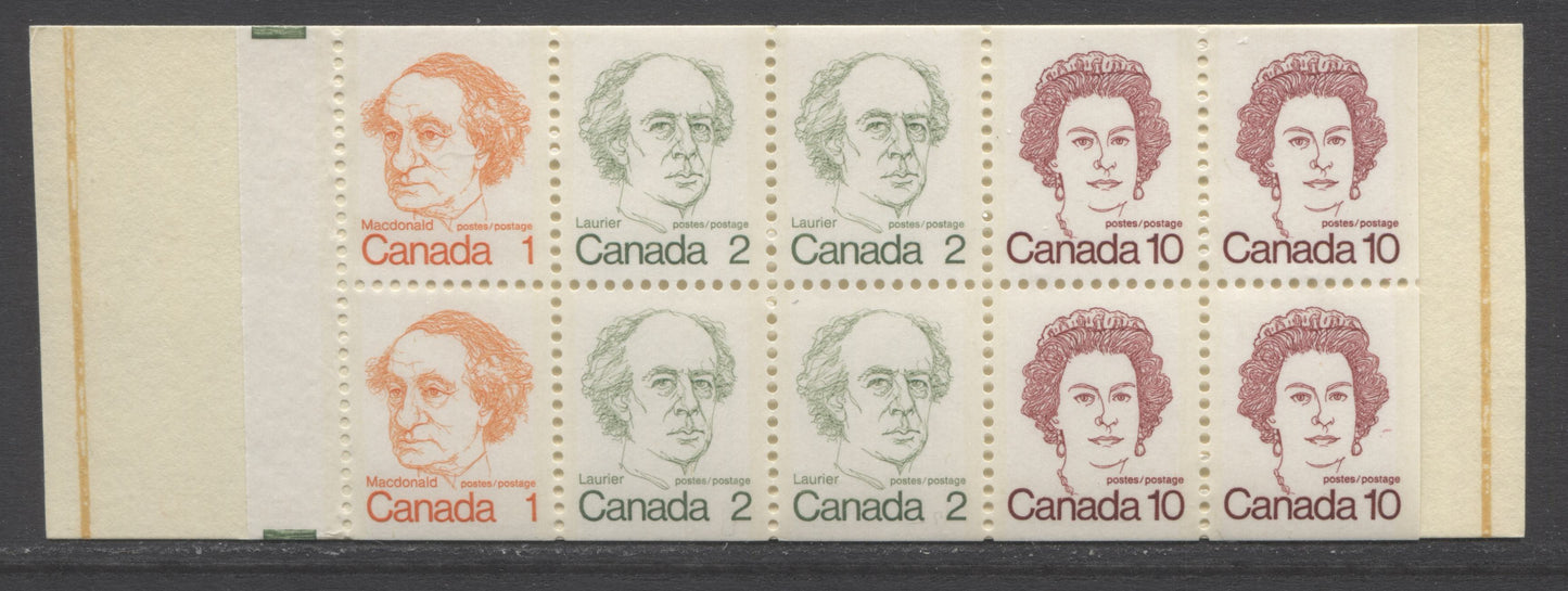 Canada #BK76A var, 1972-1978 Caricature Issue, A VFNH 50c Counter Booklet, HB Cover, DF-fl Pane, Vertically Ribbed Paper