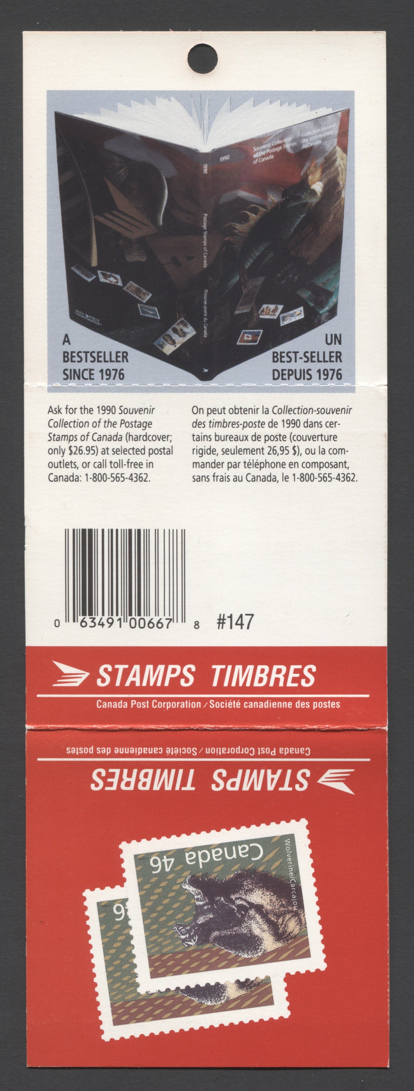 Canada #BK128 (SG #SB134) 1988-1996 Mammal and Architecture Issue, Complete $2.3 Booklet, Front Cover