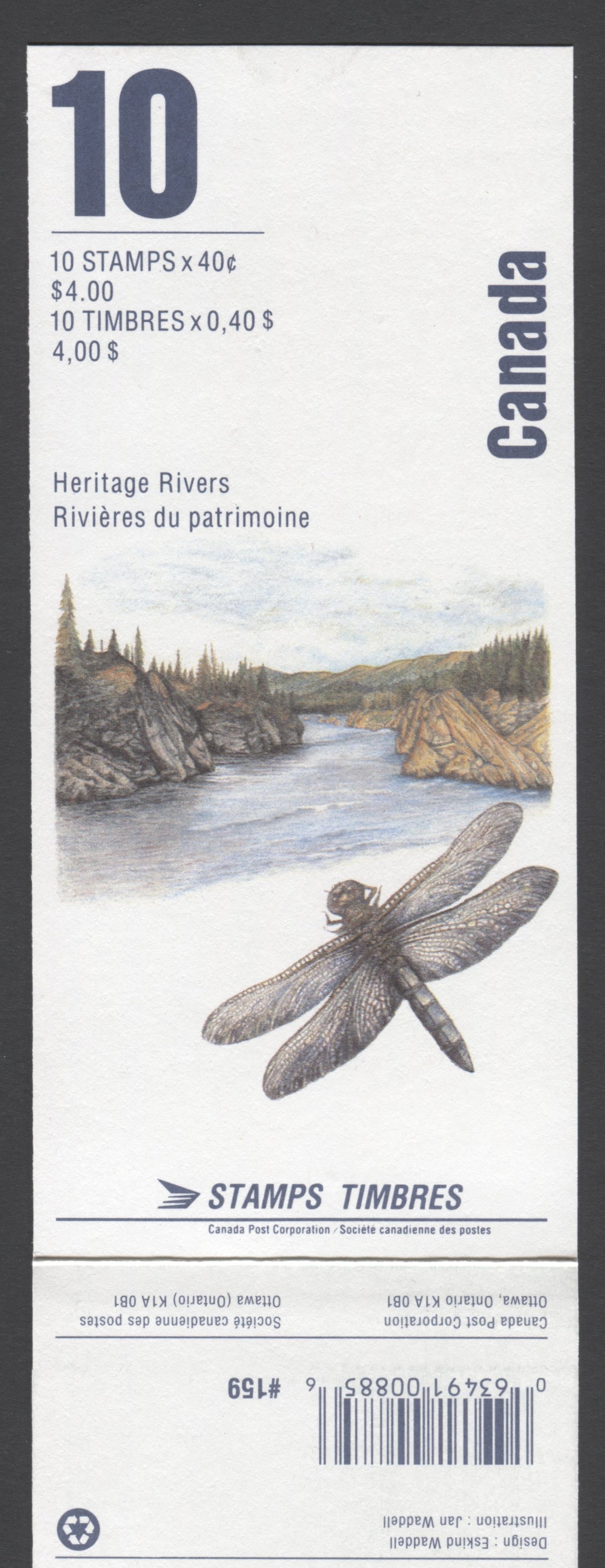 Canada #BK131a-b (SG #SB141) 1991 Heritage Rivers Issue, Complete $4 Booklet, Front Cover