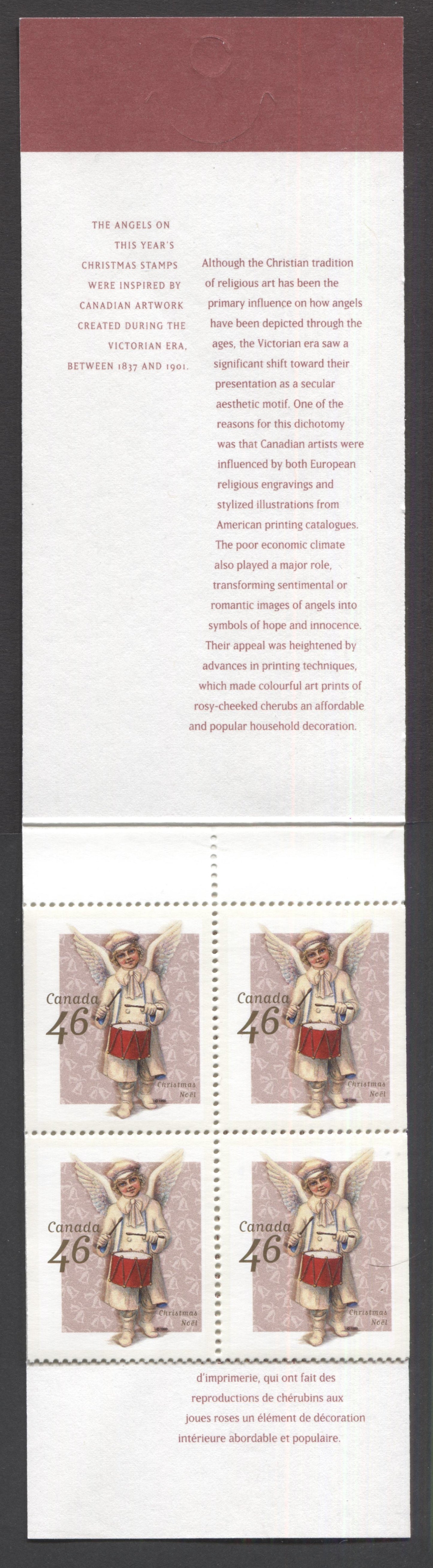 Canada #BK222a-b 1999 Christmas Issue, Complete $4.60 Booklet, Tullis Russell Coatings Paper, Dead Paper, 4 mm GT-4 Tagging