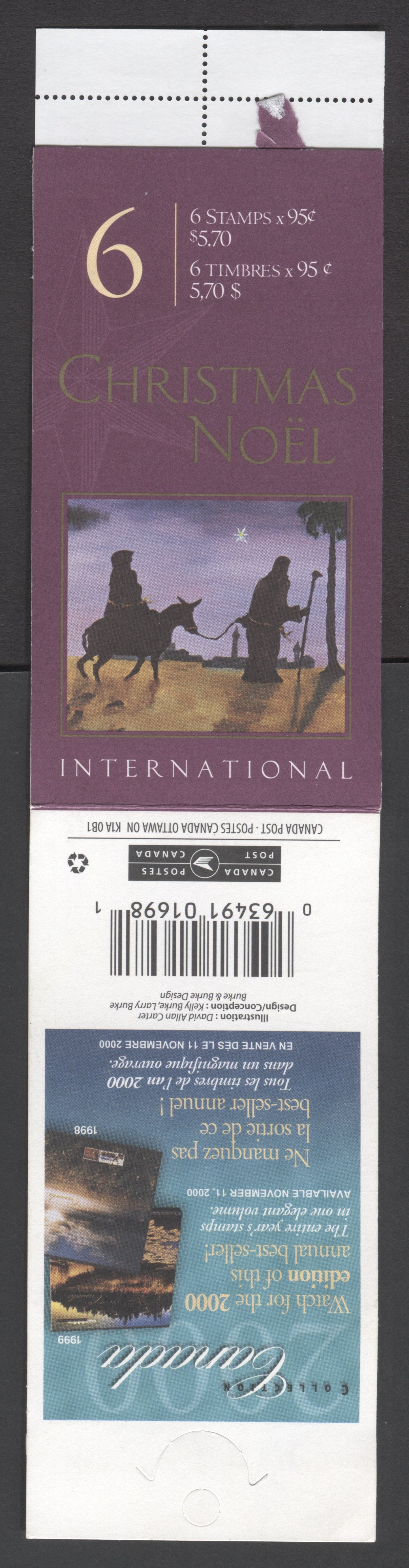 Canada #BK235a-b 2000 Christmas Issue, Complete $5.70 Booklet, Peterborough Paper, Dead Paper, 4 mm GT-4 Tagging