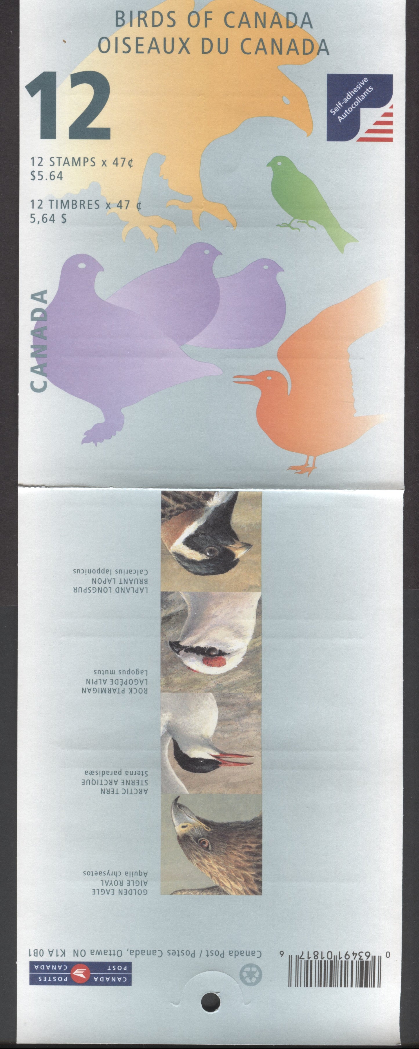 Canada #BK241a-b 2001 Birds of Canada Issue, Complete $5.64 Booklet, JAC Paper, Dead Paper, 4 mm GT-4 Tagging