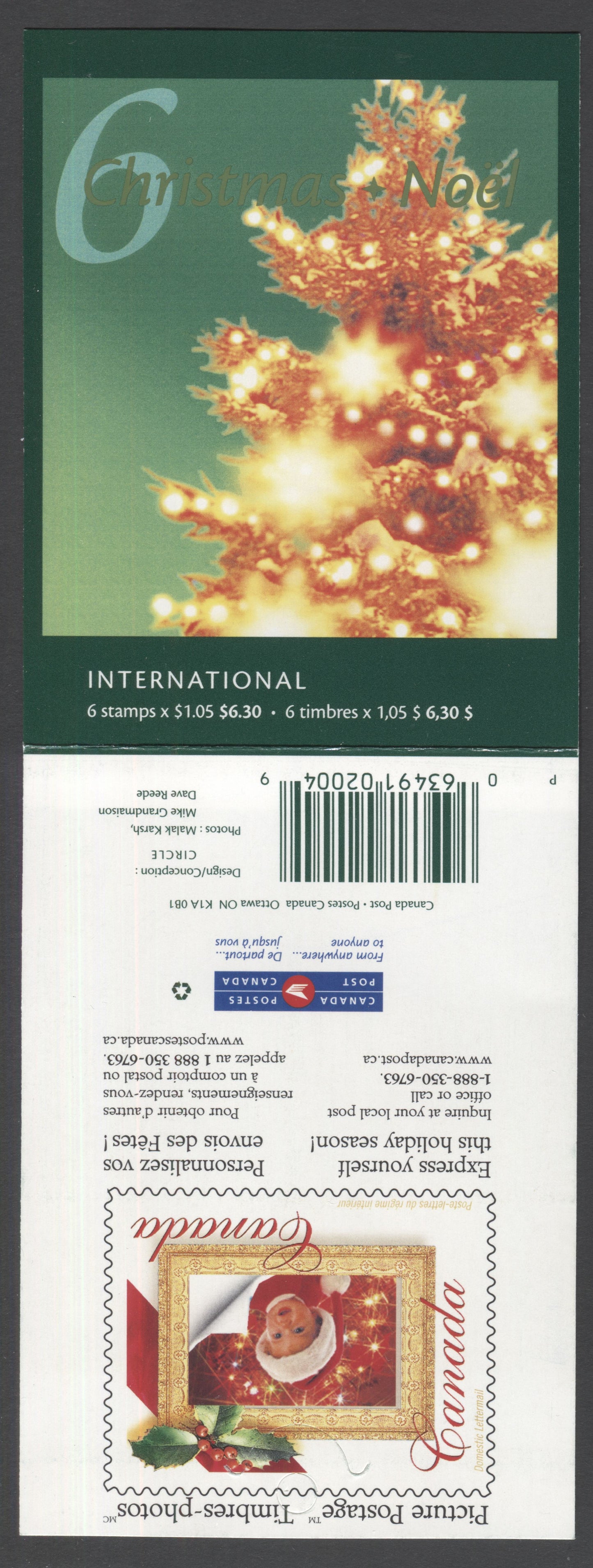 Canada #BK250a-b 2001 Christmas Issue, Complete $6.30 Booklet, Tullis Russell Coatings Paper, Dead Paper, 4 mm GT-4 Tagging