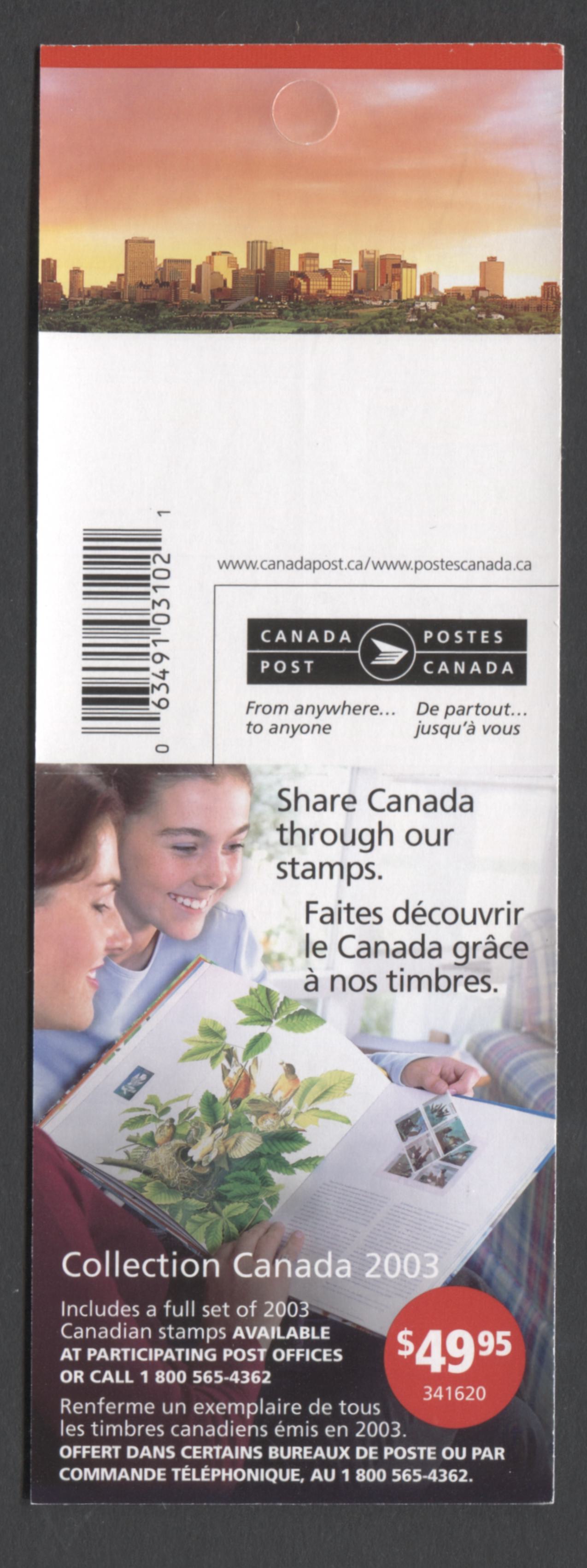 Canada #BK280-Bb 2003 Flag over Edmonton Definitive Issue, Complete $4.90 Booklet, Dead Paper, 4 mm GT-4 Tagging