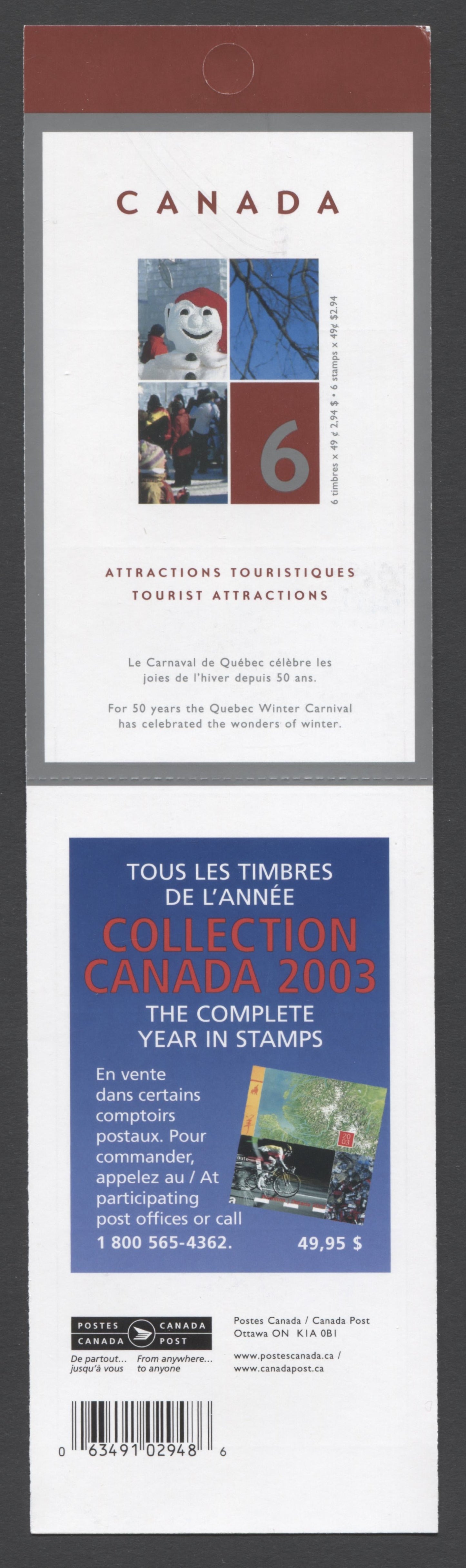 Canada #BK285 (SG #SB293) 2004 Quebec Winter Carnival Issue, Complete $2.94 Booklet, Front Cover