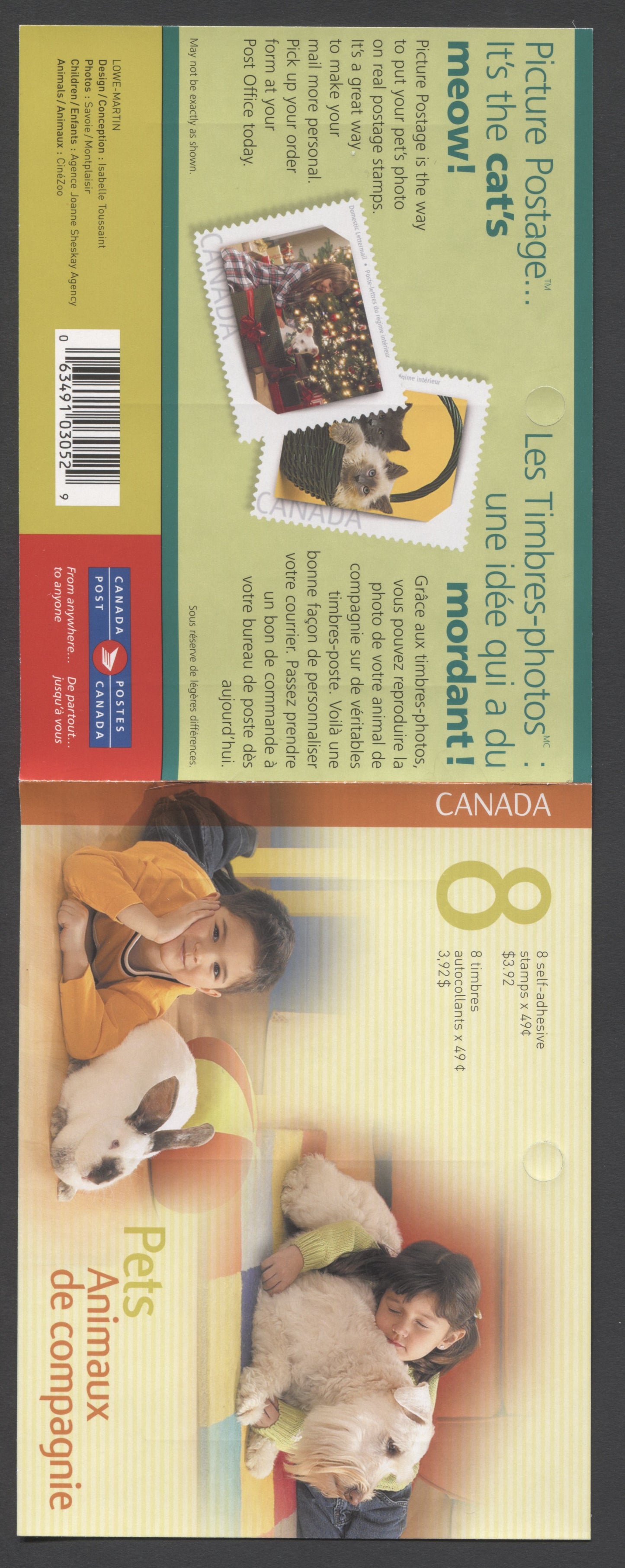 Canada #BK297 2004 Love Your Pet Issue, Complete $3.92 Booklet, Fasson Paper, Dead Paper, 4 mm GT-4 Tagging