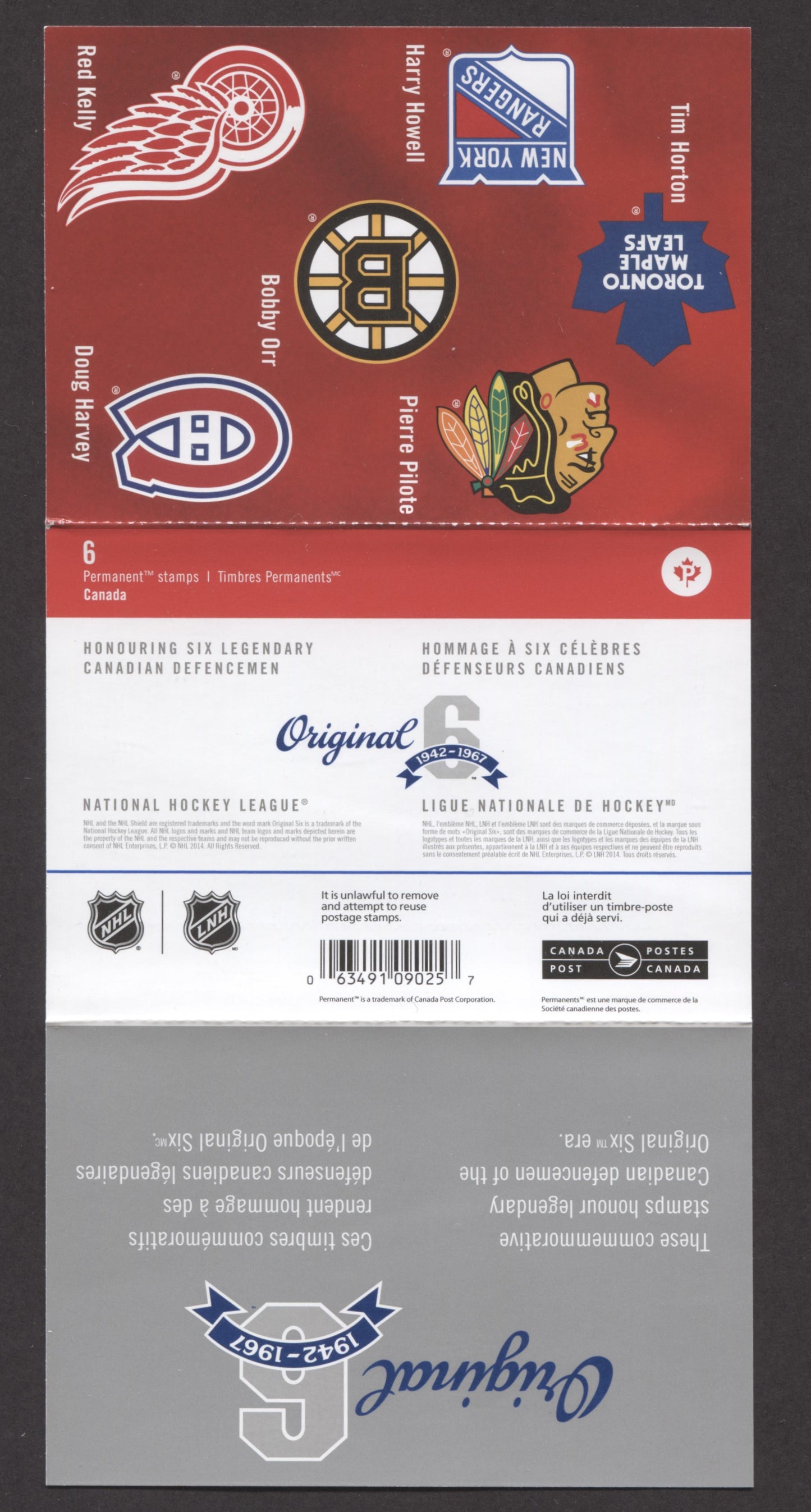 Canada #BK604 (SG #SB552) 2014 Original Six Issue, Complete $8.5 Booklet, Front Cover