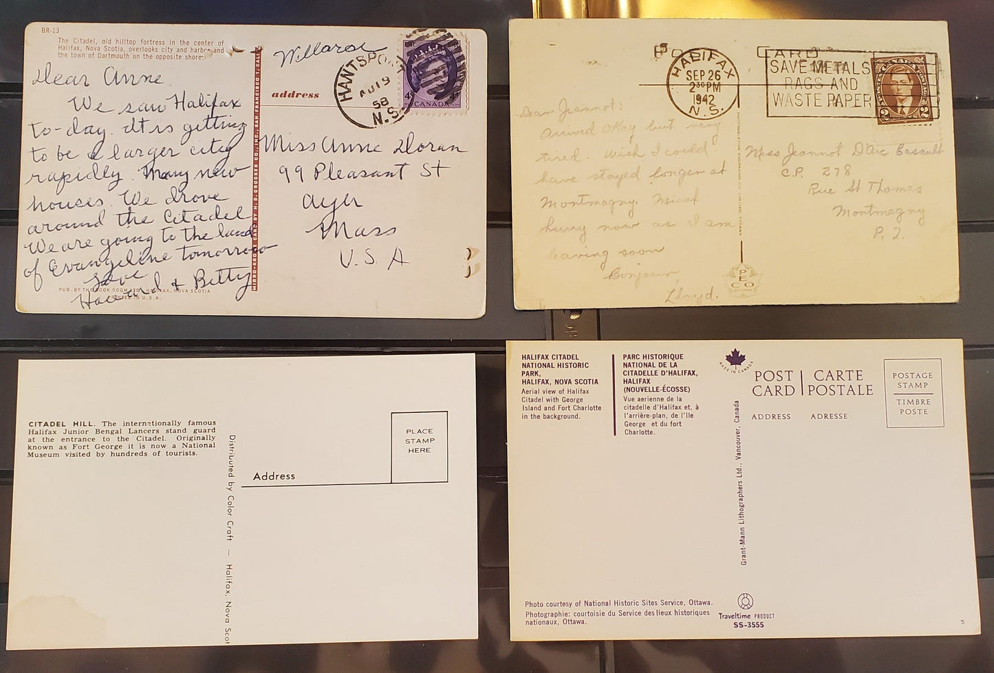 A Group of 4 Postcards From Halifax, Nova Scotia, Showing The Citadel, From The 1940's-1970's, Overall Fine and VF, Net Est. $5
