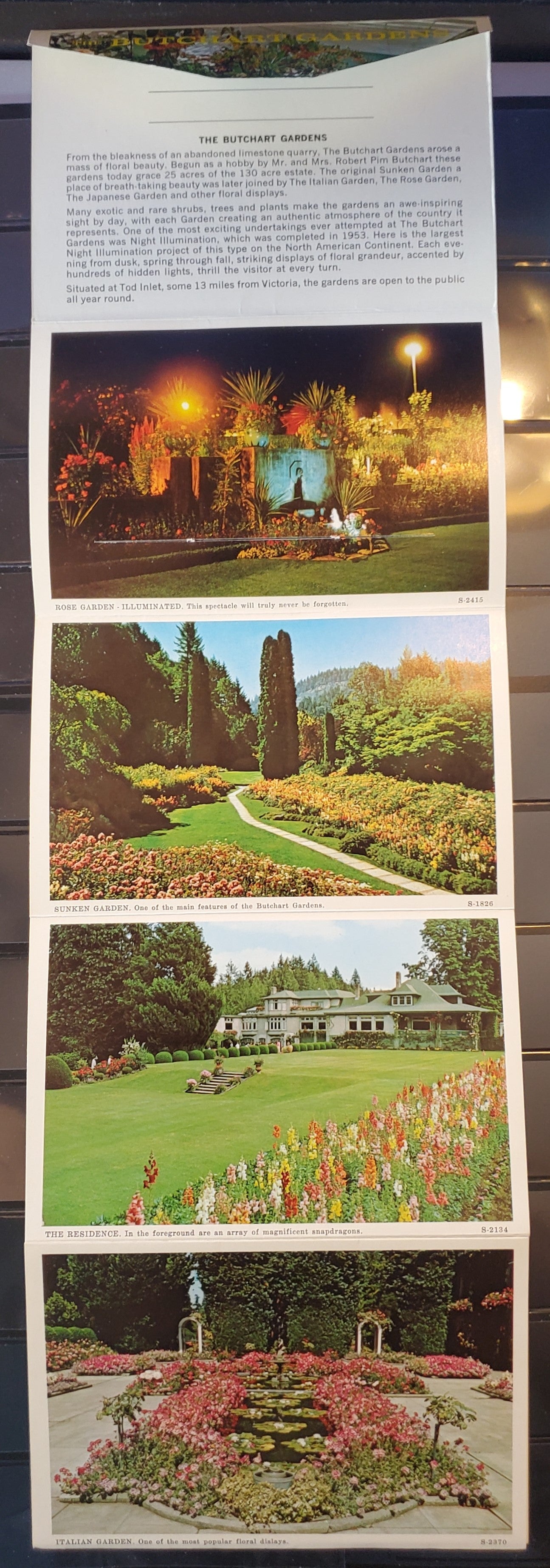 A Group of 2 Souvenir Postcard Folders From Victoria, BC, Showing The Butchart Gardens and Other Tourist Attractions, From The 1972 and 1974, Overall VF, Net Est. $10