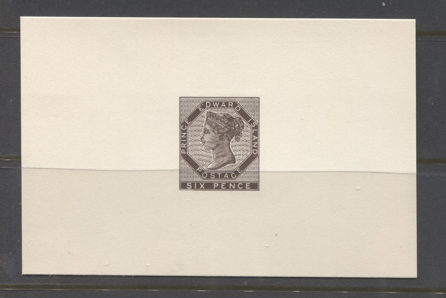 Prince Edward Island 6d Black Brown Posthumous "Red Cross" Raised Die Proof on Card Brixton Chrome