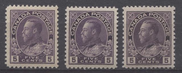 The Shades Of The 5c Violet And 7c Red Brown Admiral Issue Stamps 1922-1928