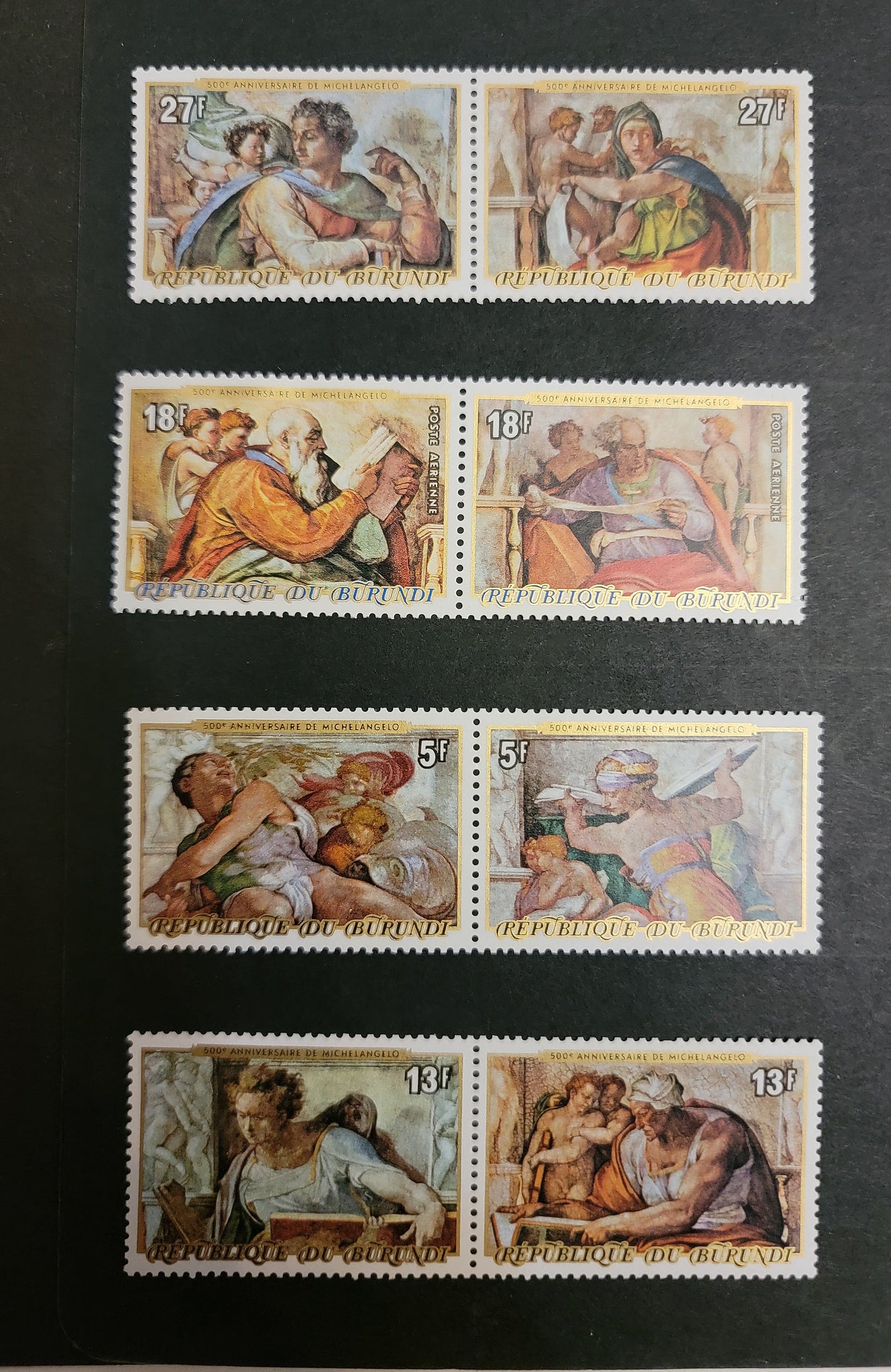 Burundi SC#485/C228 1975 Michaelangelo Issue,  A VFNH Pairs, Click on Listing to See ALL Pictures, 2017 Scott Cat. $15.5