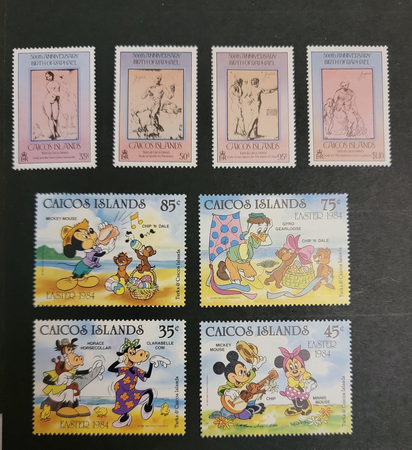 Caicos Islands SC#32/45 1983-1984 500th Birth Anniversary of Raphael & Walt Disney Easter Issues,  A VFNH Singles, Click on Listing to See ALL Pictures, 2017 Scott Cat. $19.25