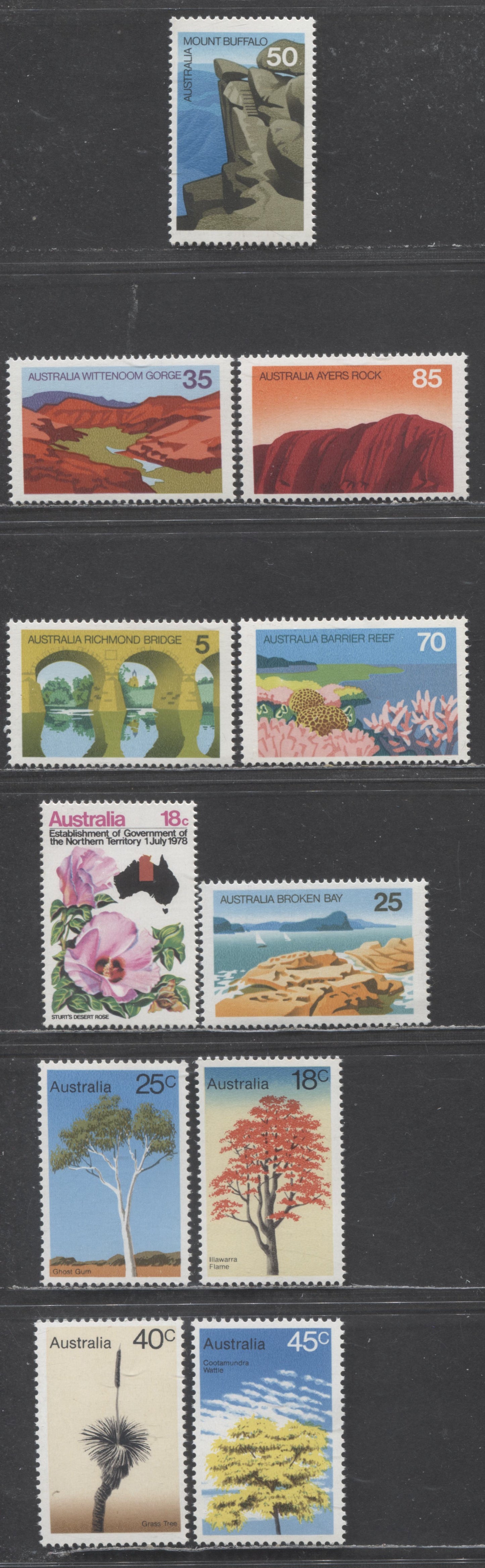 Australia SC#641/681 1976-1978 Commemoratives, 11 VFNH Singles, Click on Listing to See ALL Pictures, 2022 Scott Classic Cat. $6.3 USD