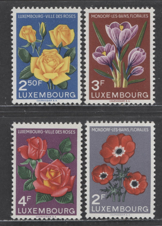 Luxembourg SC#310-313 1955 Flower Festival Mondorf-les-Bains Issue, 2Fr - 4Fr, 4 VFNH Singles, Click on Listing to See ALL Pictures, 2022 Scott Classic Cat. $11 USD