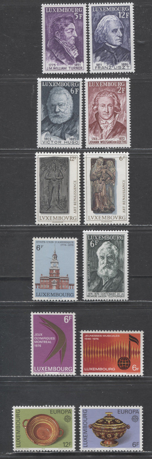Luxembourg SC#585-596 1976-1977 Europa & Famous Visitor Issues, 12 VFNH Singles, Click on Listing to See ALL Pictures, 2022 Scott Classic Cat. $7.35 USD