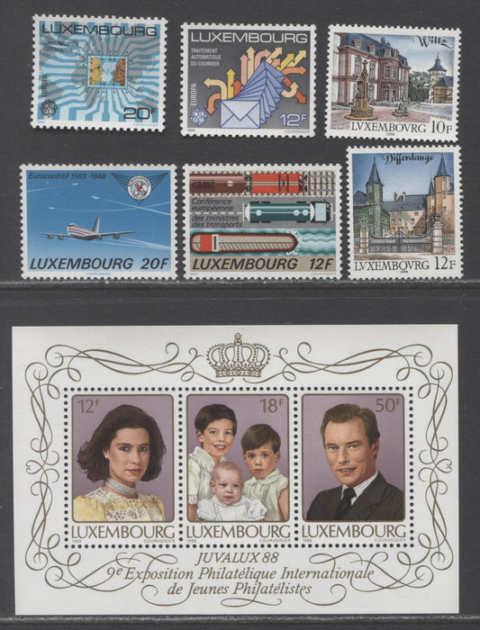 Luxembourg SC#781-790 1988 European Conference Of Ministers Of Transport - Tourism, 7 VFNH Singles & Souvenir Sheet, Click on Listing to See ALL Pictures, 2022 Scott Classic Cat. $12.35 USD