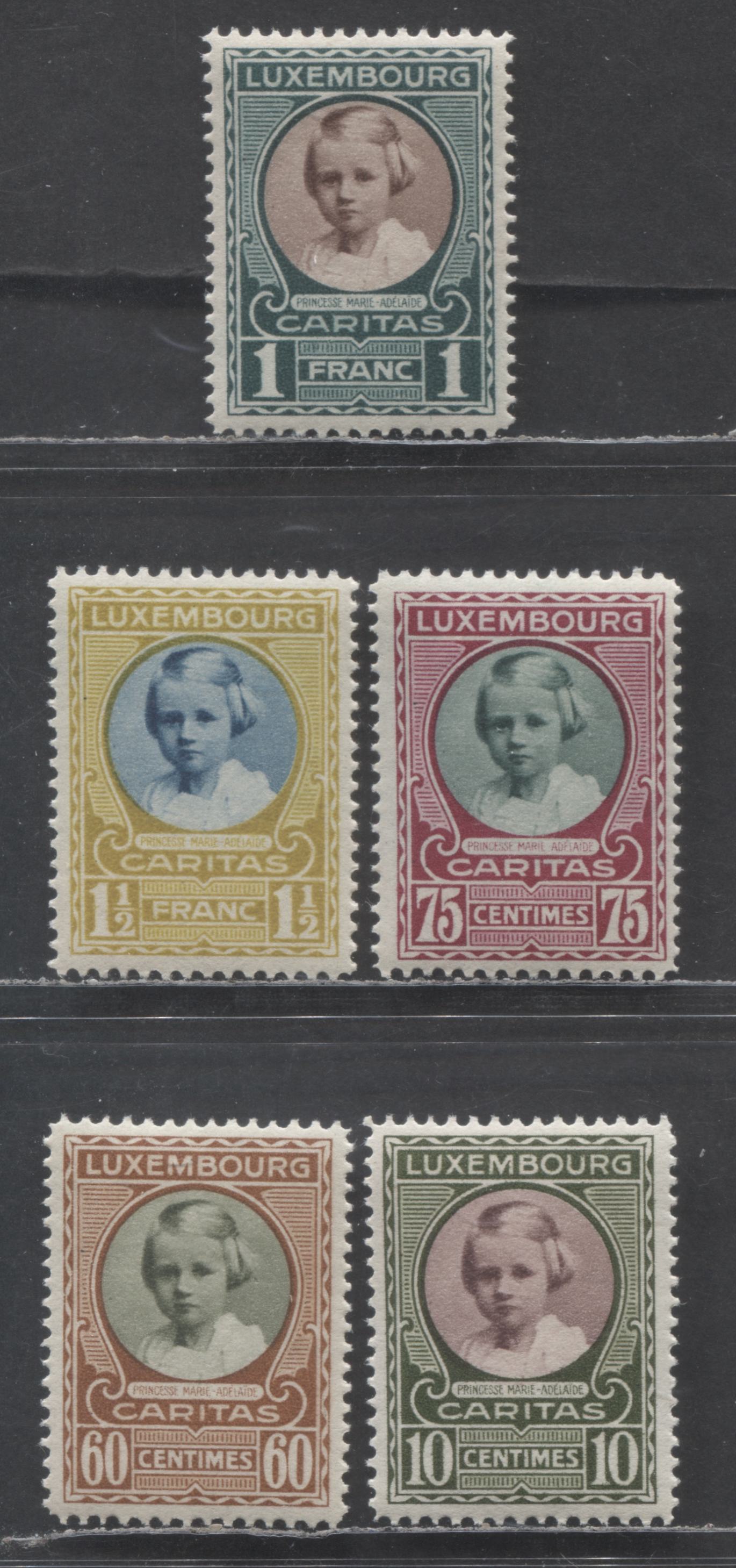 Luxembourg SC#B30-B34 1928 Princess Marie Adelaide Semi Postals, 10+5c Olive Green/Brown Violet - 1.5Fr Citon/Blue, 5 F/VFNH Singles, Click on Listing to See ALL Pictures, 2022 Scott Classic Cat. $12 USD