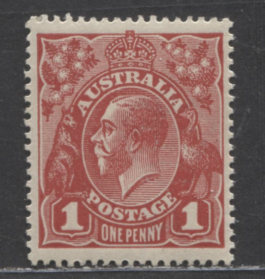 Australia SG#21c 1d Deep Carmine Red 1914-1916 Engraved KGV Profile Head Issue, Single Crown Wmk, Die 1, Perf 14.25 x 14, A VFNH Single, Click on Listing to See ALL Pictures, 2022 Scott Classic Cat. $30 USD