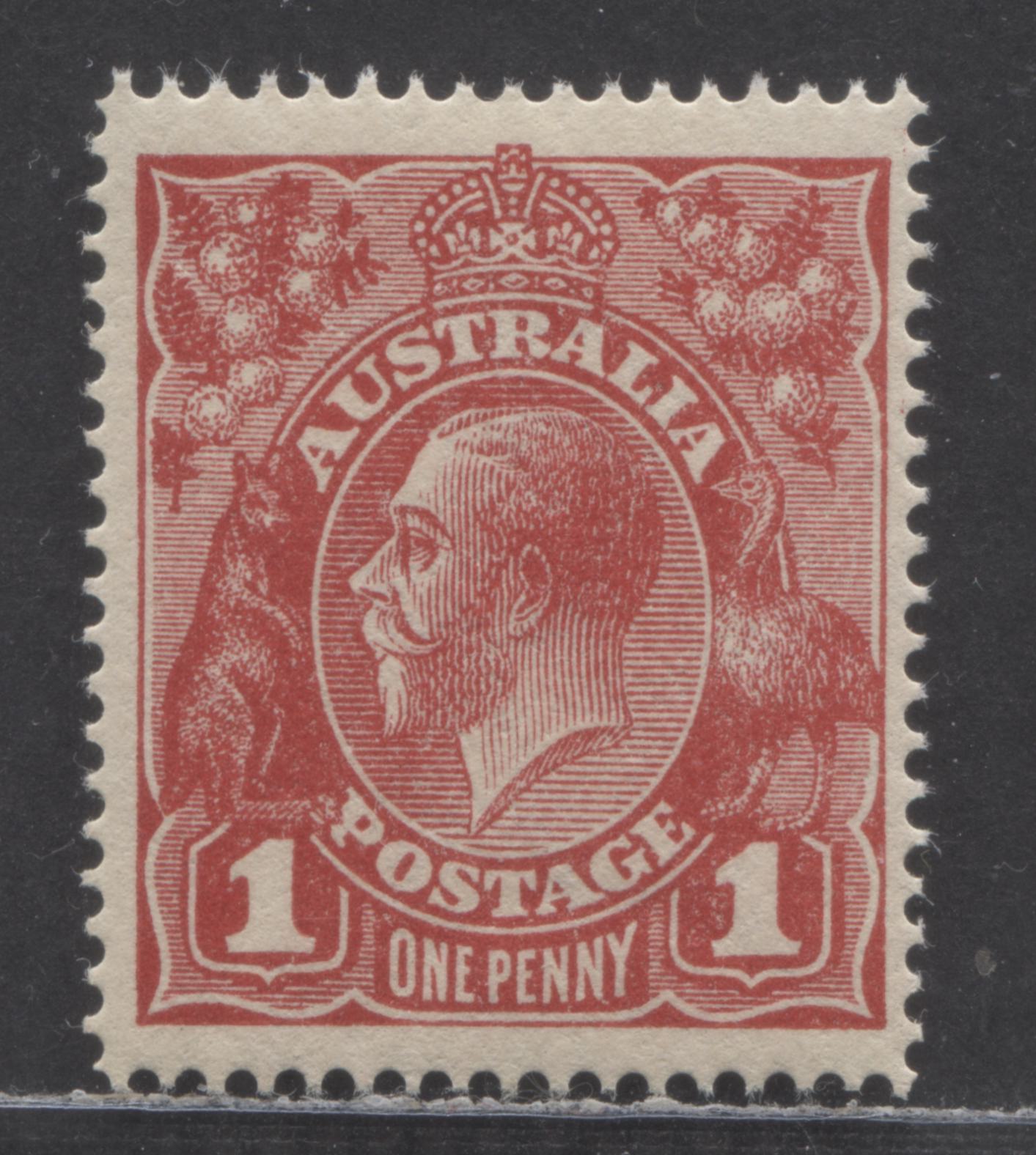 Australia SG#21 1d Scarlet 1914-1921 Engraved KGV Profile Head Issue, Line Perf 14.25, Rough Paper, Die 1, A VFNH Single, Click on Listing to See ALL Pictures, Estimated Value $70 USD