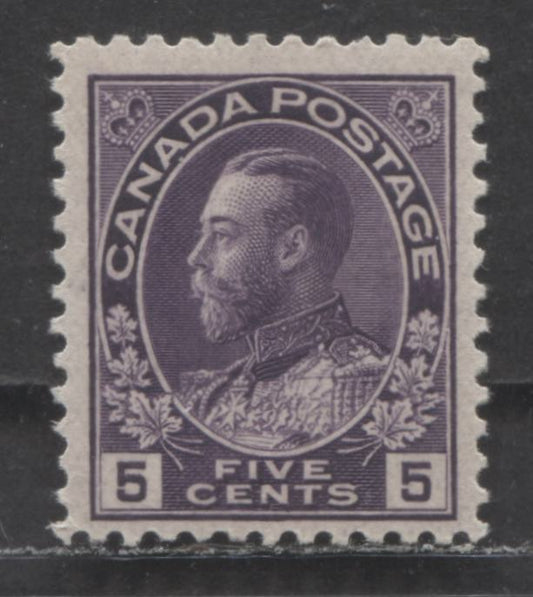 Canada #112a 5c Deep Reddish Violet King George V, 1911-1925 Admiral Issue, A FOG Single On Thin Experimental Paper, Wet Printing