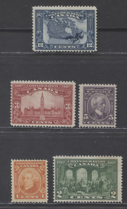 Canada #141-145 1c-12c Orange-Dark Blue Sir John A Macdonald - Map Of Canada, 1927 60th Anniversary Of Confederation Issue, 5 FOG Singles
