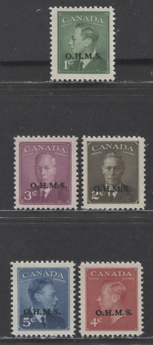 Canada #O12-O15A 1c-5c Green-Blue King George VI, 1949 Postes-Postage OHMS Overprinted Issue, 5 F/VFNH Singles