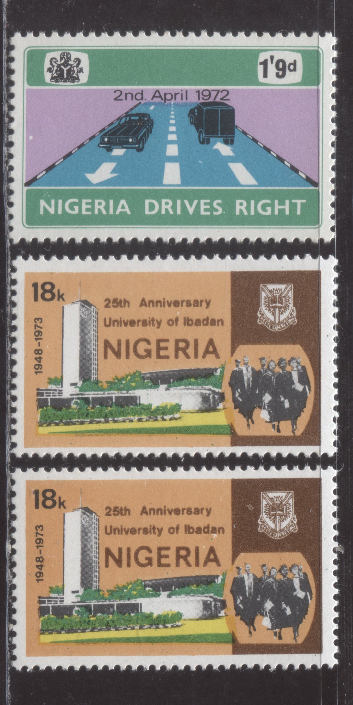 Nigeria SC#282var/315var 1972-1973 Right Driving - Ibadan University Issues, 3 VFNH Singles, Unlisted Varieties, Click on Listing to See ALL Pictures, Estimated Value $10 USD