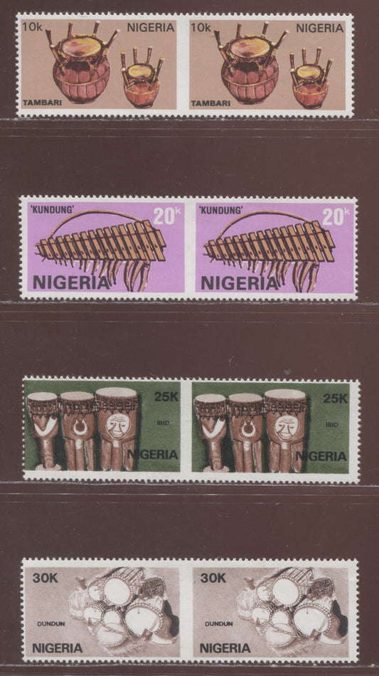 Lot 59 Nigeria SC#545-548 1989 Musical Instruments, 4 VFNH Imperf Between Pairs, Click on Listing to See ALL Pictures, Estimated Value $20 USD