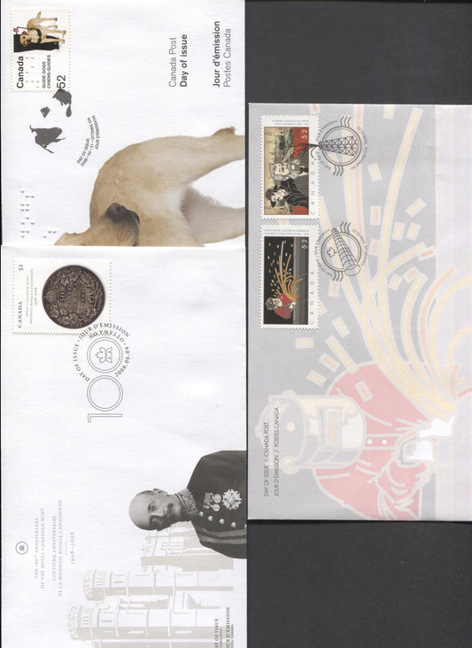 Canada #2266-2268, 2274 52c Multicolored Guide Dogs - Royal Canadian Mint, 2008 Guide Dogs - Mint Issues, 3 VF FDC's, Likely 25,000 Or Less Of Each Produced, 11,000 Of #S77 Issued