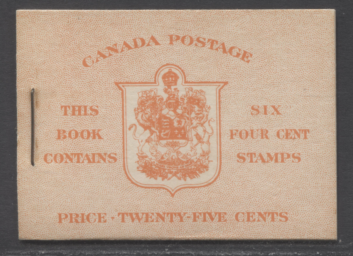 Lot 317 Canada #BK36dE 1942-1947 War Issue, A Complete 25c English Booklet, A Pane Of 6 4c Dark Carmine, Front Cover IIi, Back Cover Caii, Type II, 7c & 6c Rate Page, 24,114,000 Issued, Paper/Gum CBN-OOOOO