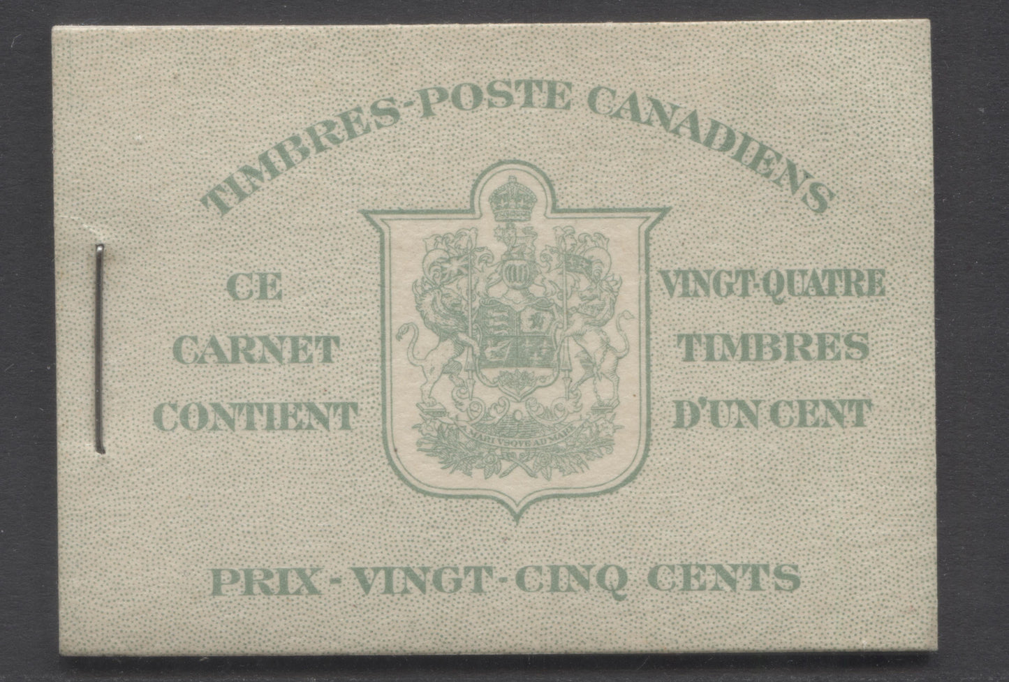 Lot 342 Canada (C) #BK32dF 1942-1947 War Issue, A 25c French Booklet, 4 Panes Of 6 1c Green, Front Cover IIj, Back Cover Dii, Cover Type II, 7c & 6c Rate Page, Vertical Cutting Guideline At Upper Left Of Front Cover, 145,000 Issued, Paper CBN-YYYYY