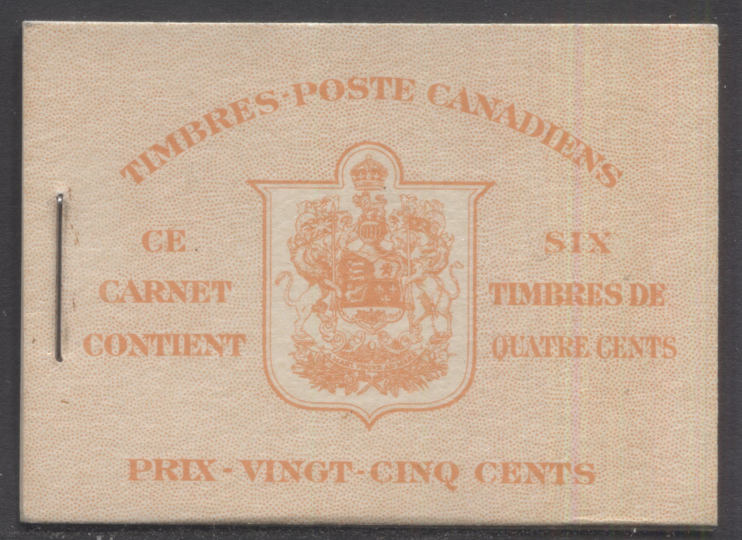 Canada #BK36dFIIrDii 1942-1947 War Issue, A Complete 25c French Booklet, A Pane Of 6 4c Dark Carmine, Front Cover IIr, Back Cover Dii, Type II, 7c & 6c Rate Page, 1,789,000 Issued