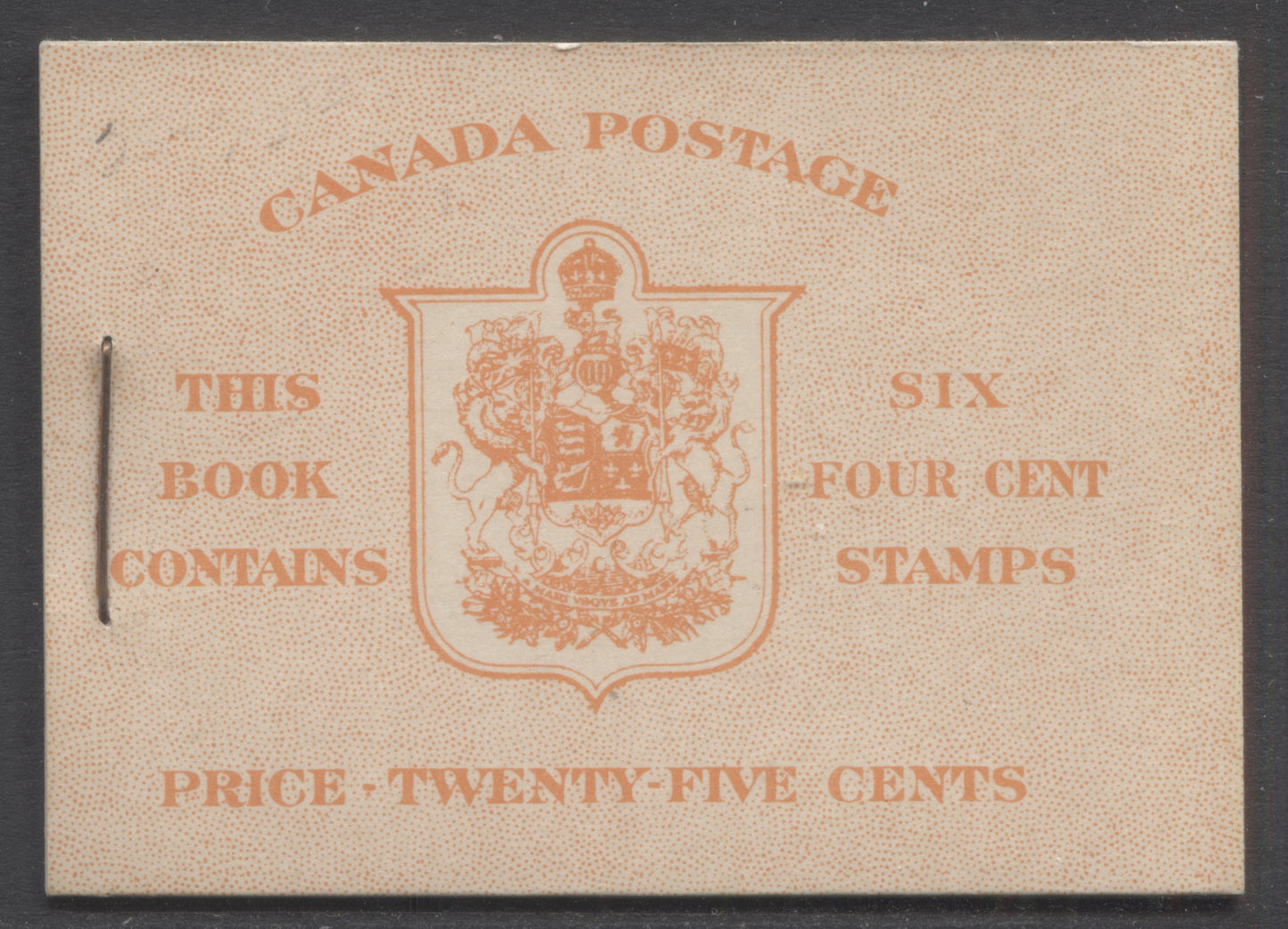 Lot 334 Canada #BK36e 1942-1947 War Issue, A Complete 25c English Booklet, A Pane Of 6 4c Dark Carmine, Front Cover IIi, Back Cover Cai, Type II, 7c & 5c Rate Page, 24,114,000 Issued, CBN-UUUUU