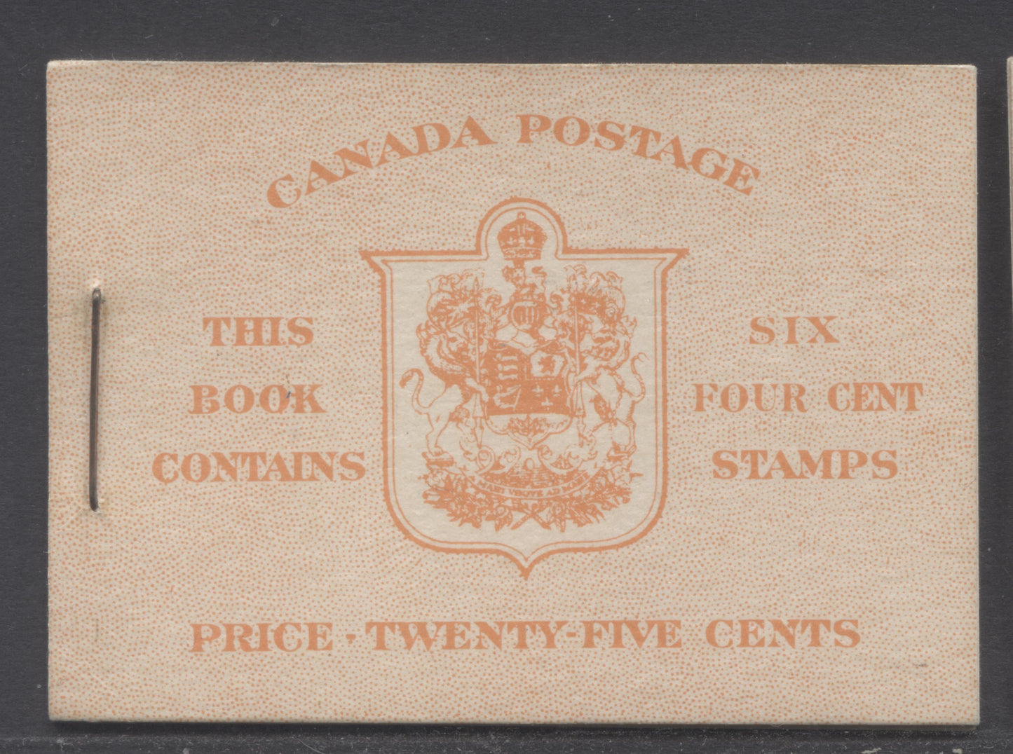 Lot 333 Canada #BK36e 1942-1947 War Issue, A Complete 25c English Booklet, A Pane Of 6 4c Dark Carmine, Front Cover IIi, Back Cover Caii, Type II, 7c & 5c Rate Page, 24,114,000 Issued, CBN-UUUUU Paper/Gum
