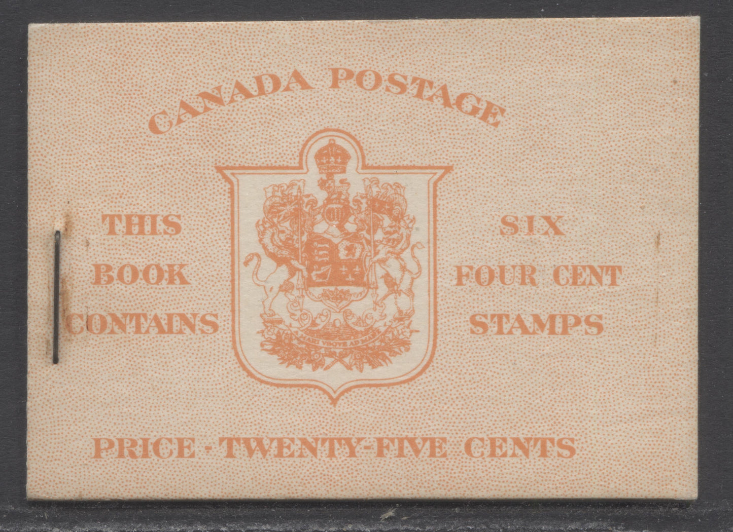 Canada #BK36lE (McCann) 1942-1947 War Issue, A Complete 25c English Booklet, A Pane Of 6 4c Dark Carmine, Front Cover IIi, Back Cover Cbiii, Type IIa, Surcharged 7c & 6c Rate Page, 14mm Staple, 24,114,000 Issued